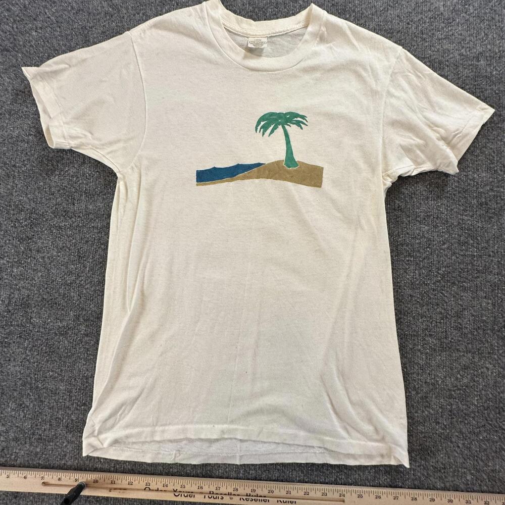 Vintage Mac Phergus T-Shirt Men’s‎ L – Cream Palm Tree Beach Graphic USA Q-22